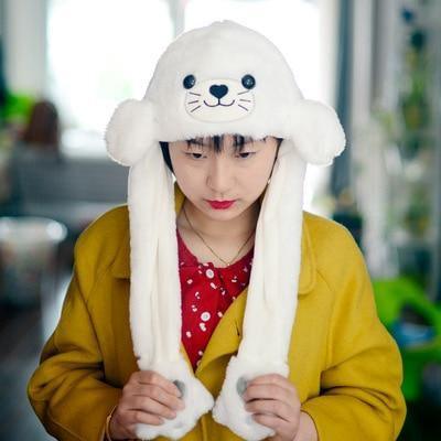 Modern Elegant Winter Interesting Girls Animals Ear Moving Jumping Hats Children and Adults Women Warm Rabbit Winter Caps In Modern Design Stevvex