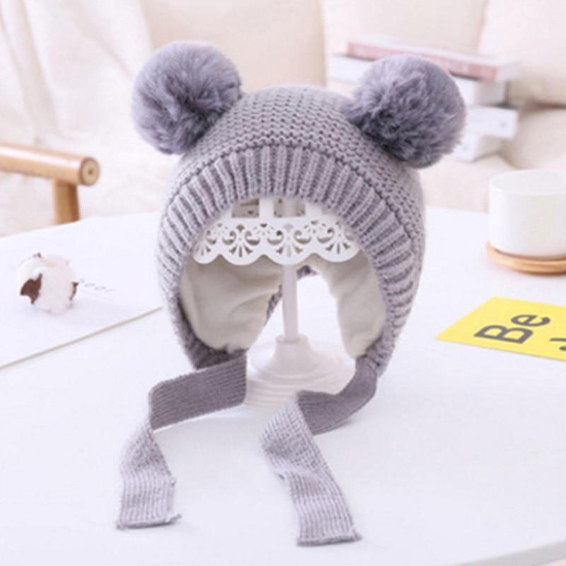 Handmade Modern Trend Winter  Christmas Knitted Baby Hat Cute Double Pompom Infant Baby Boy Girl Cap Ear Protection Hats Kids Children Cap Stevvex