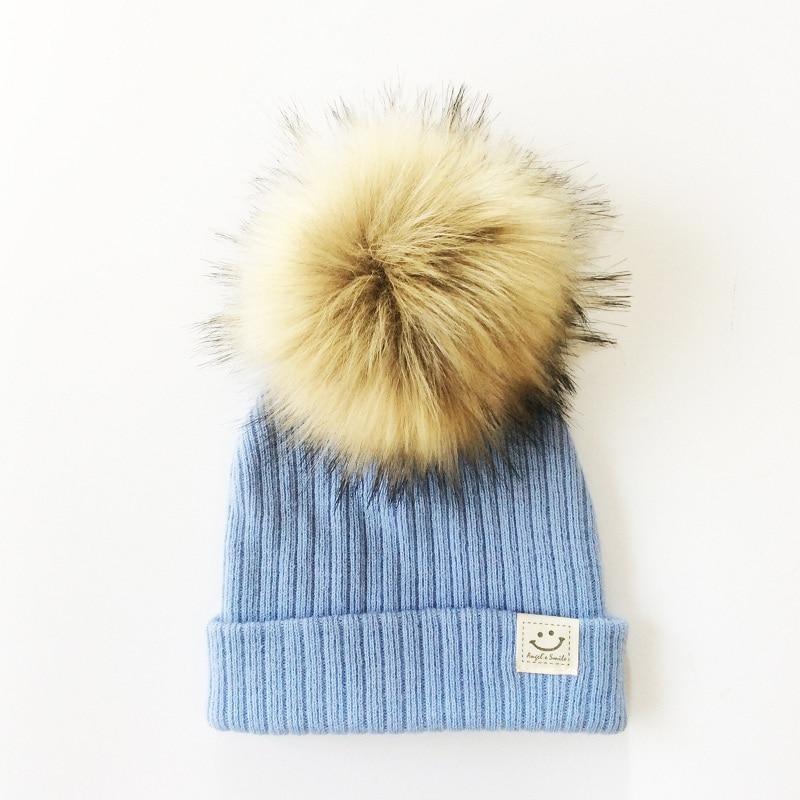 Winter Baby Boy Girl Artificial Pompom Knitted Hat Toddler Kids Caps With Pompon for Newborn Stevvex