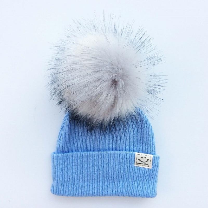 Winter Baby Boy Girl Artificial Pompom Knitted Hat Toddler Kids Caps With Pompon for Newborn Stevvex