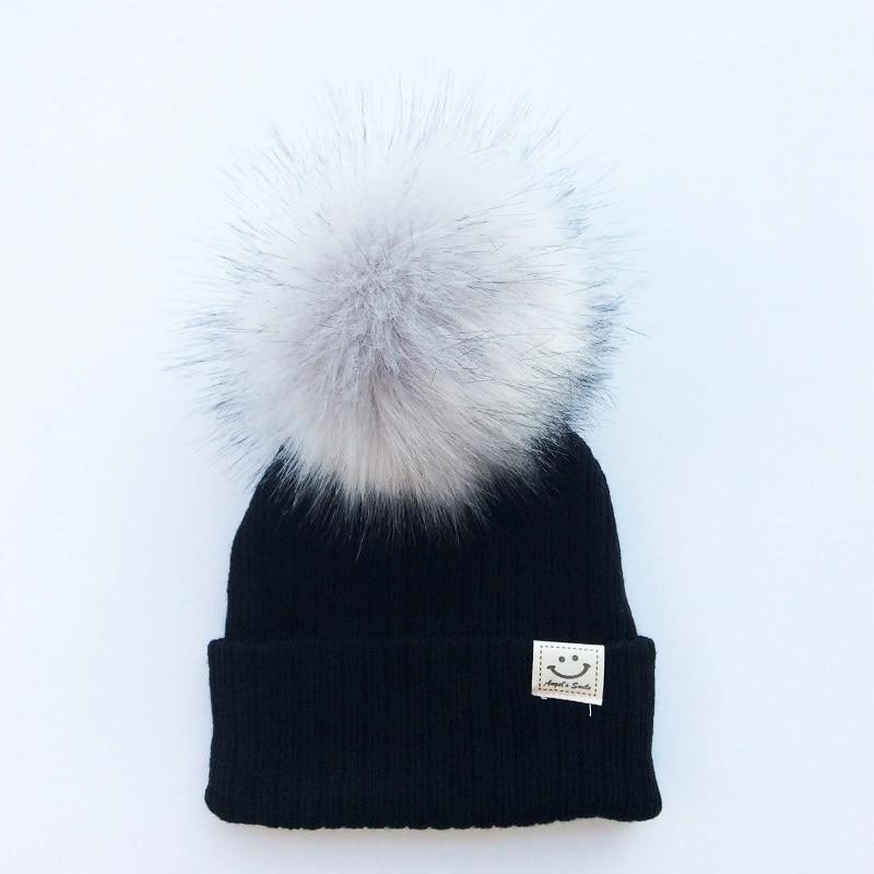 Winter Baby Boy Girl Artificial Pompom Knitted Hat Toddler Kids Caps With Pompon for Newborn Stevvex