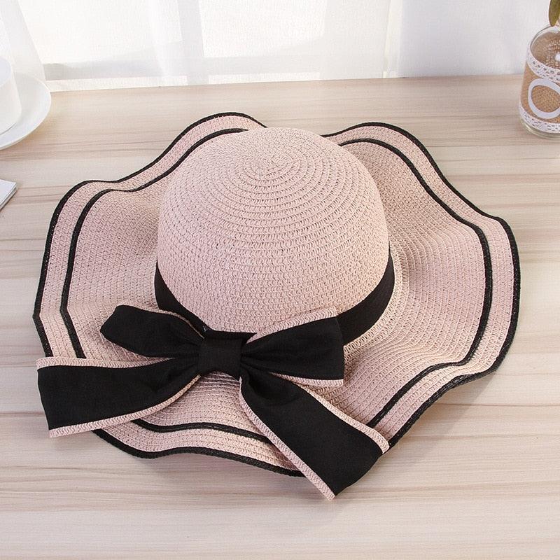 New Summer Women's Beach Hat Wide Side Female  Summer Women's Beach Hat Female Unique Luxury Bowknot Design Sun Hat Casual Hat Lady Classic Flat Straw Hat Women Fedora Hat Ideal Gift 54-58cm Stevvex