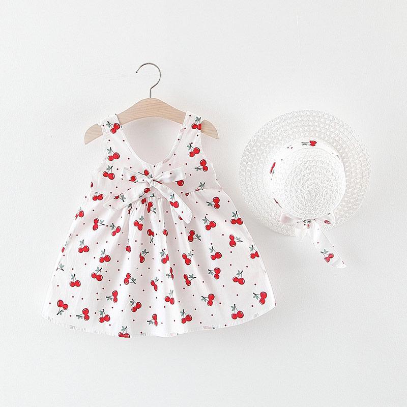 Summer Girl Kids Sleeveless Print Floral Birthday Party Princess Dress With Hat In Modern NEw Elegant Design For Girls Kids 6-24Months Stevvex