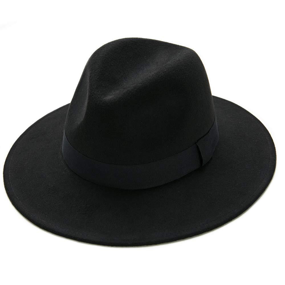 Black Fedora Hat Unisex Wide Brim Hat Autumn Winter Fedora Hat Wide Cap Winter Wool Classic Hat Men Elegant Gentleman Hat For Party Stevvex