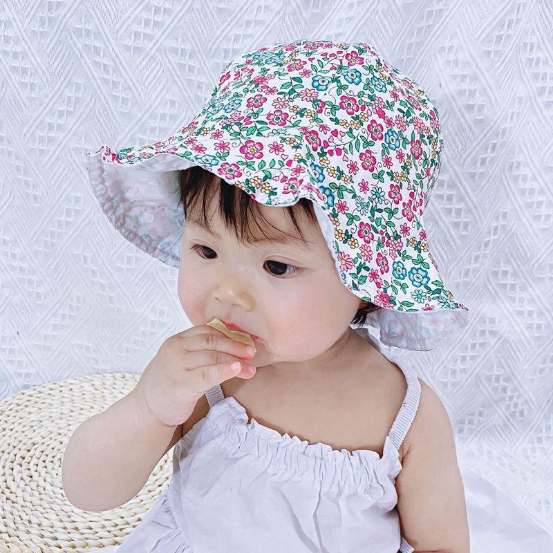 Modern Baby Girls Sun Hat Cotton Baby Hat Kids Child Cap Bowknot Flower Print Bucket Hat Double Sided Stevvex
