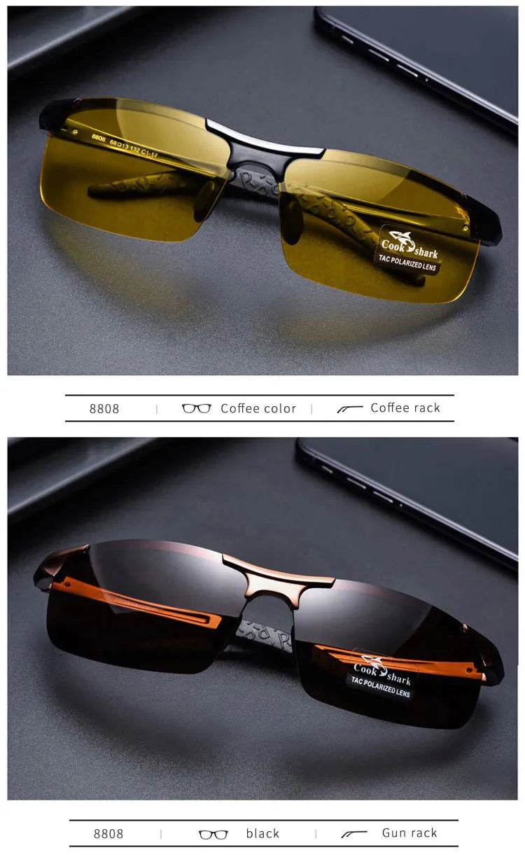 Cook Shark's New Aluminum Magnesium Sunglasses Men's sunglasses HD Polarized Driving Color Glasses Tide