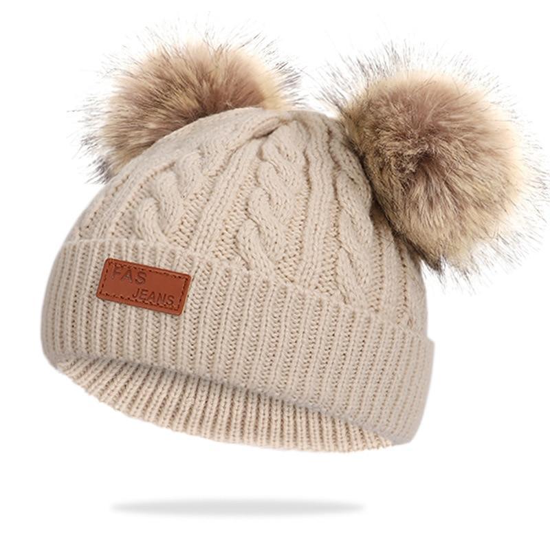 New Fashion Children Winter Hats Baby Kids Girl Solid Knitted Beanies Caps Hair thick ball And Modern Gloves Stevvex