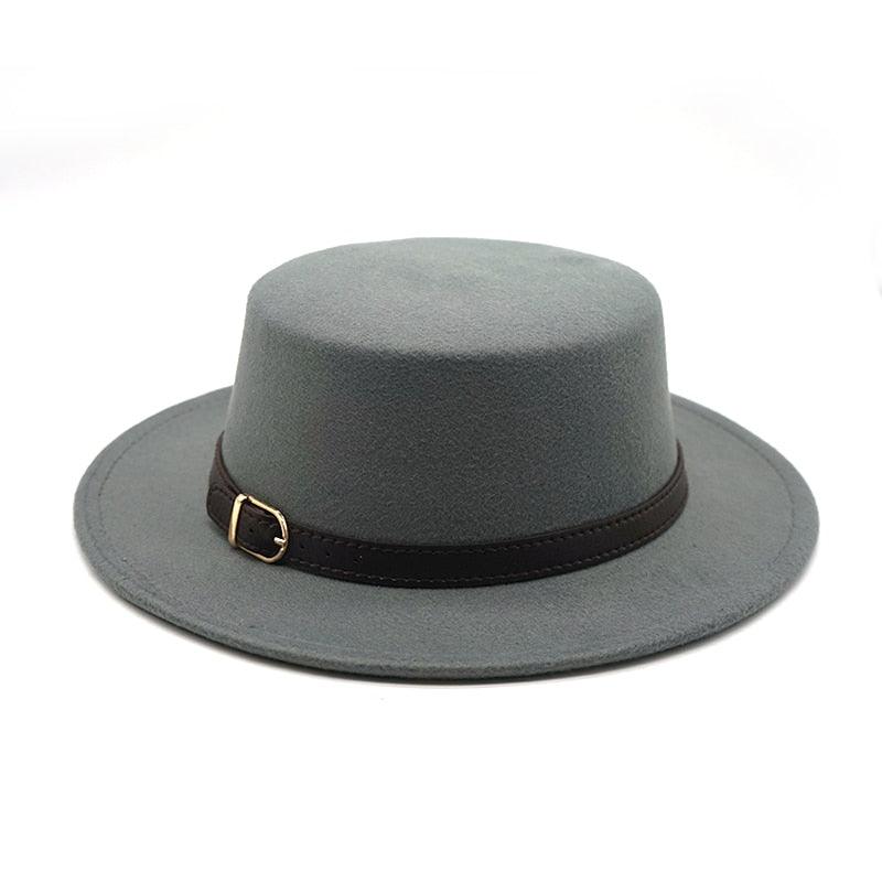 One Size New Retro Winter Autumn Women Men Top Hat Cotton Warm Winter Hat Solid Color Wide Brim Straight Sides Hat Fedora Hat Luxury Fedora Hats With Belt Buckle Elegant Flat Brim Hat Stevvex