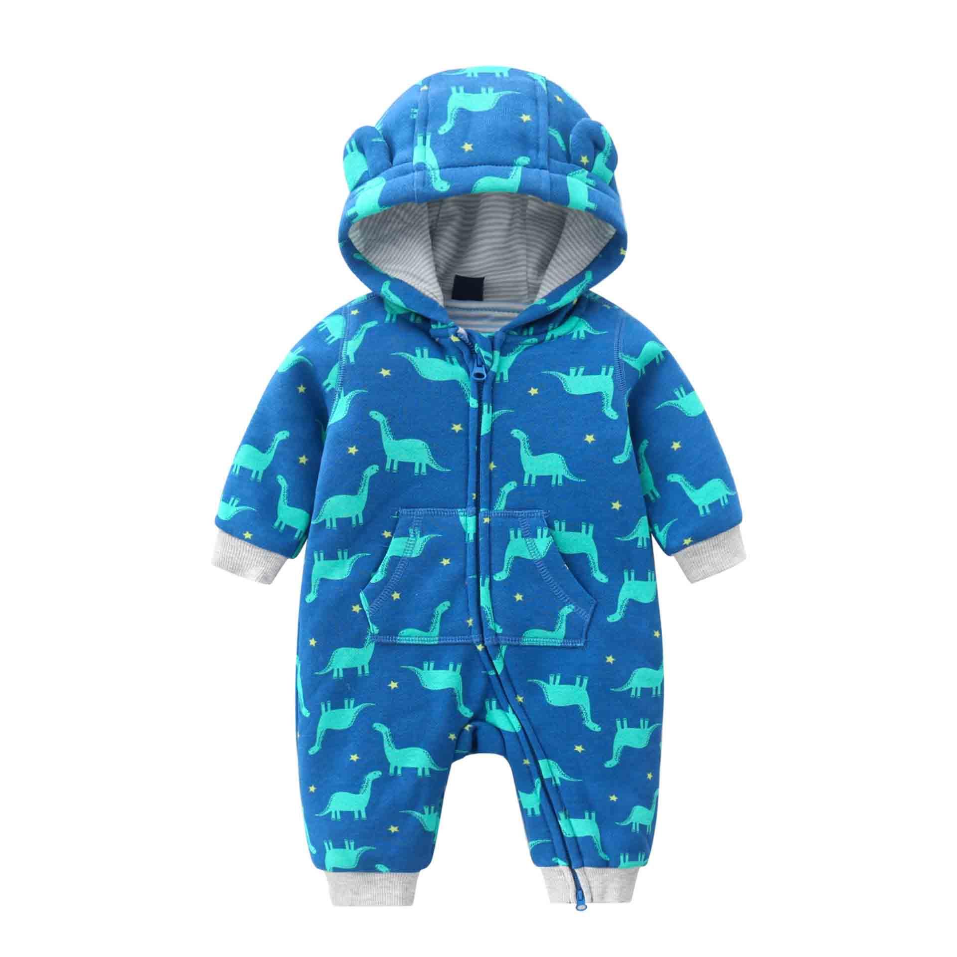 Baby Rompers Long Sleeve Zip Hooded Jumpsuits Playsuits for Toddler Boy/Girl For Autumn and Winter Season Stevvex