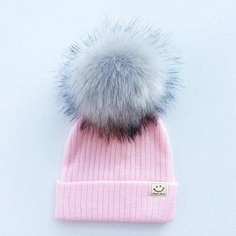 Winter Baby Boy Girl Artificial Pompom Knitted Hat Toddler Kids Caps With Pompon for Newborn Stevvex