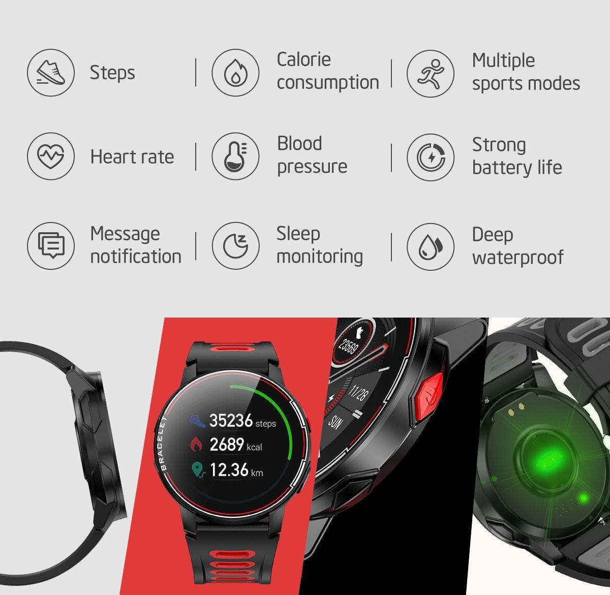 New Proffesional Smart Watch With IP68 Waterproof Protection  Sport Men Women Bluetooth Smartwatch Fitness Tracker Heart Rate Monitor For Android IOS Stevvex