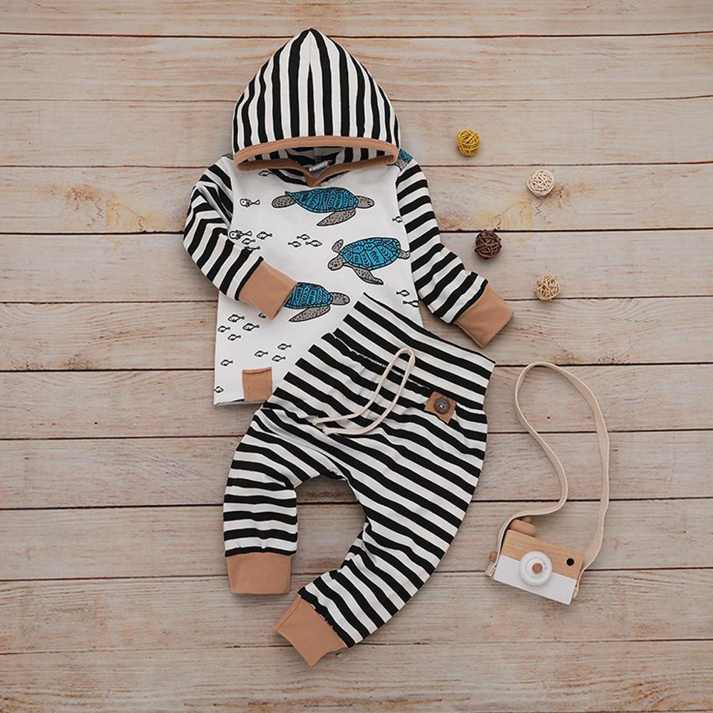 Modern Newborn Baby Boy Clothes Feather T shirt Tops Strip Pants Set For Kids Stevvex