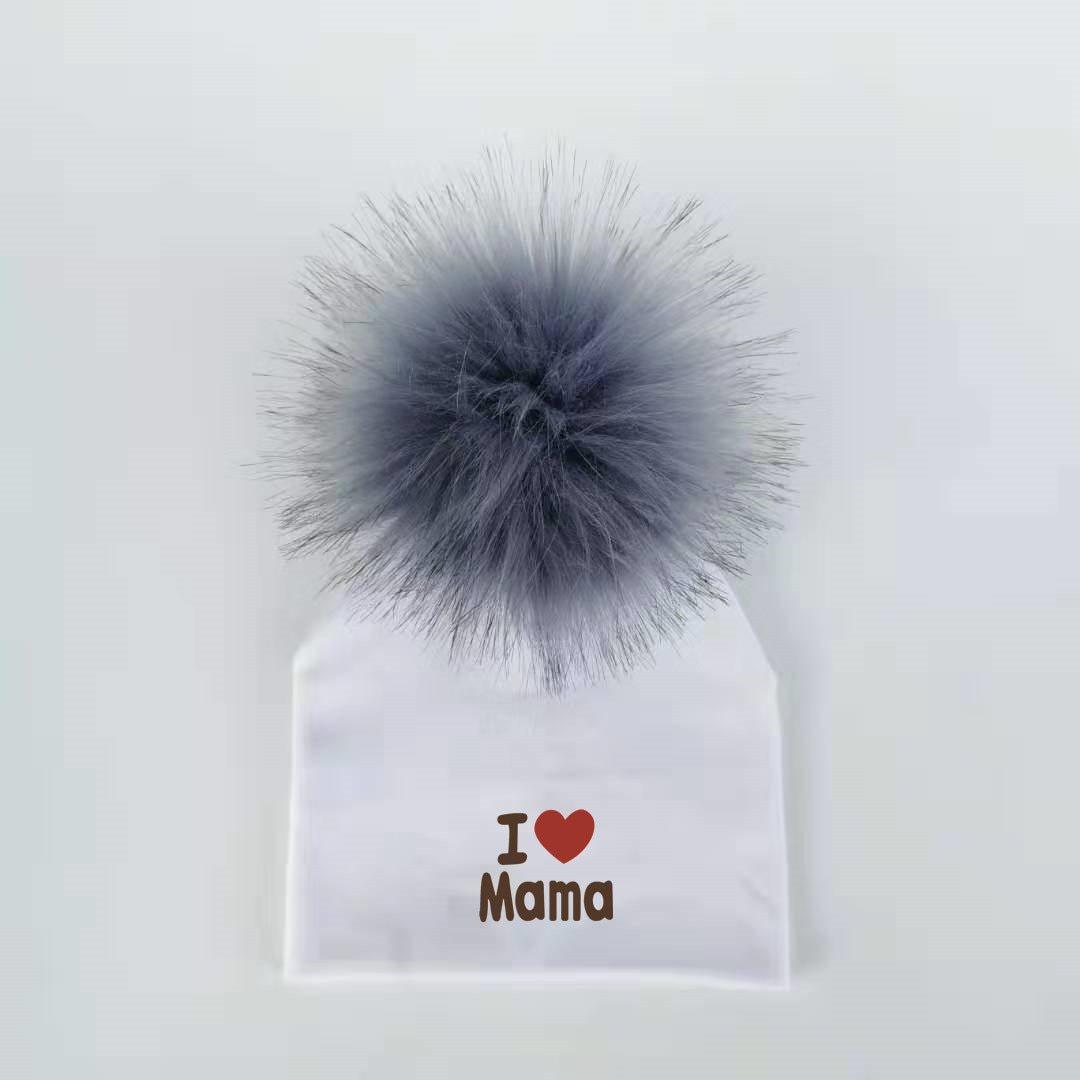 Newborn Cotton Hats Baby Pom Pom Childre Infant Hats For BabY Boys and Girls Wth Printed "I love mama " and " Design Stevvex