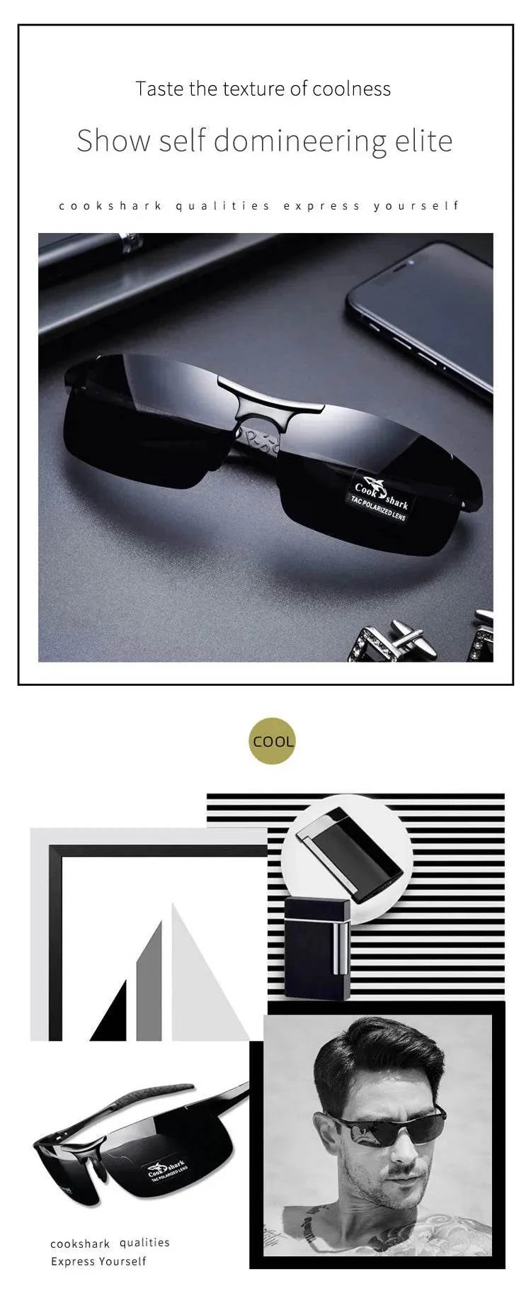 Cook Shark's New Aluminum Magnesium Sunglasses Men's sunglasses HD Polarized Driving Color Glasses Tide