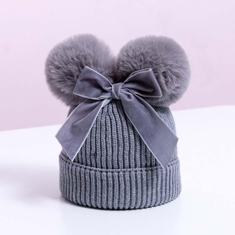 Luxury Modern Elegant New Girls Double Pompom Knitted Hat Warm Thicker Beanie Cap for Baby Girls In Winter elegant New Year Design Stevvex