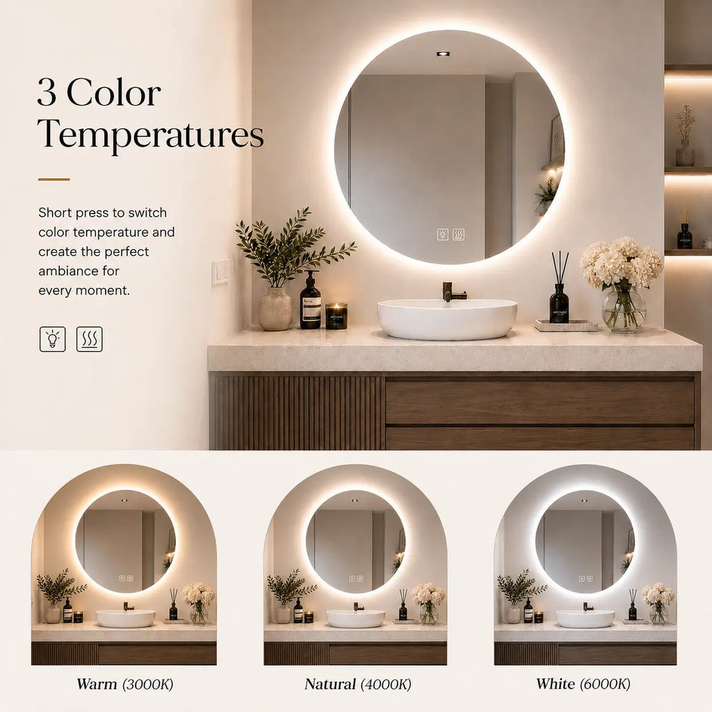 Round Backlit LED BATHROOMS Vanity  Mirrors With Dimmable Lights HAUSVITA