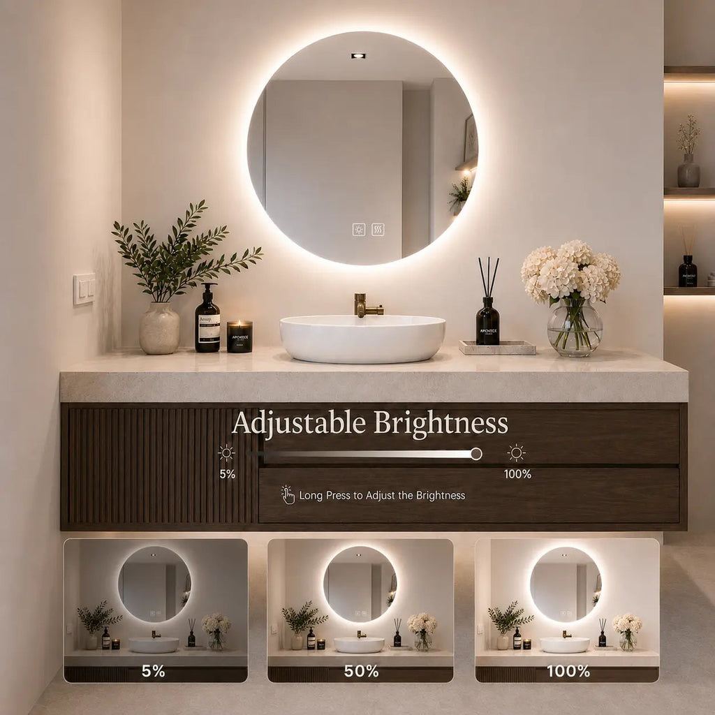 Round Backlit LED BATHROOMS Vanity  Mirrors With Dimmable Lights HAUSVITA