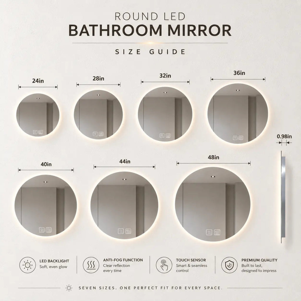 Round Backlit LED BATHROOMS Vanity  Mirrors With Dimmable Lights HAUSVITA
