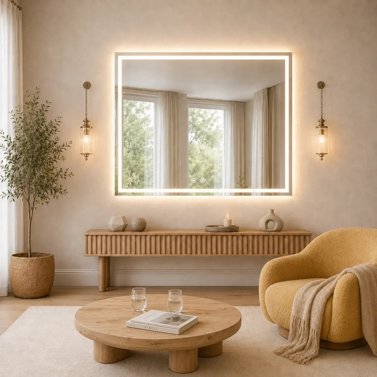 Compact Center Glow LED Bathroom Mirror HAUSVITA