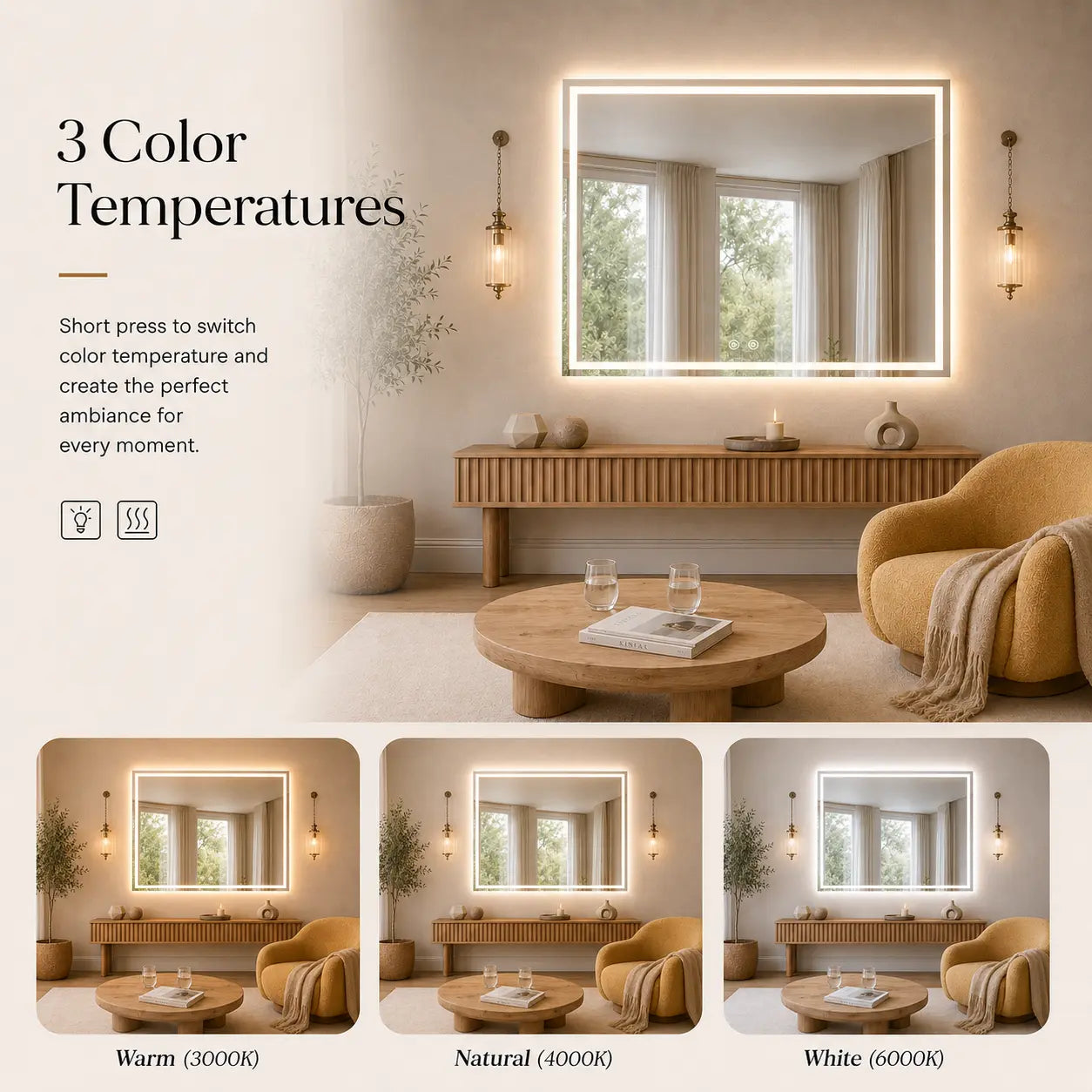 Compact Center Glow LED Bathroom Mirror HAUSVITA