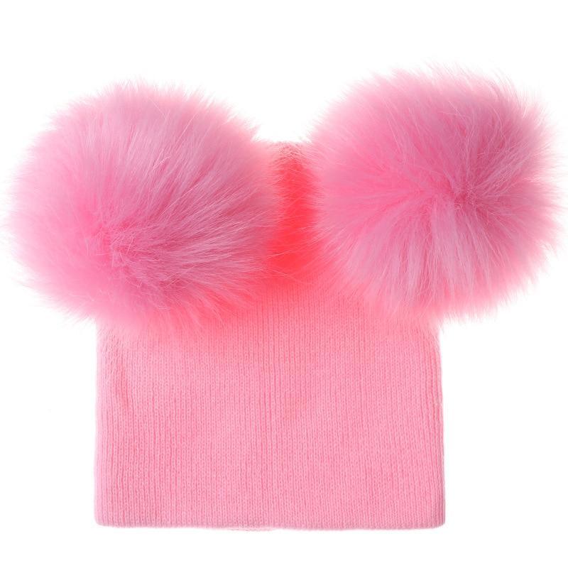 New Trend Baby Winter Hat Knitted Warm Double Fur Pompom Caps Beanies For Girls In Modern Design Stevvex