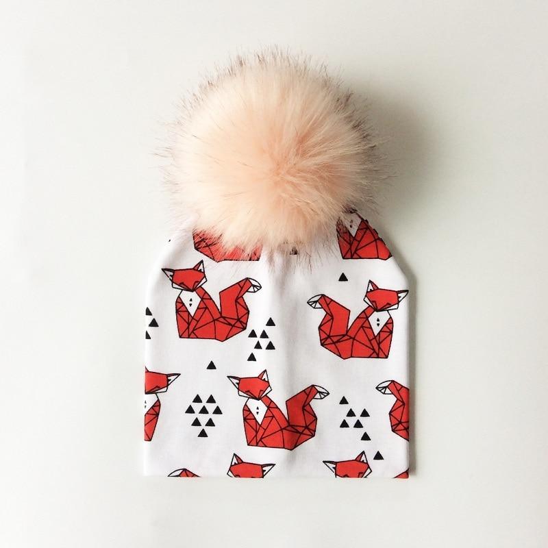 Luxury Modern Unique Toddler Boys and Girls Cartoon Printing Cotton Pompom Cap For Baby Beanie Hat With Pompon For Kids Stevvex