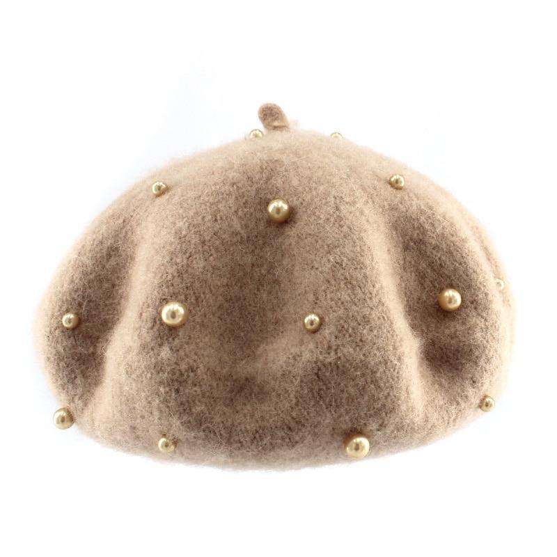 Modern Art Wool Baby Hat with Pearls Cat Candy Color Retro Baby Girl Cap Kids Beret Hats for Girls Stevvex