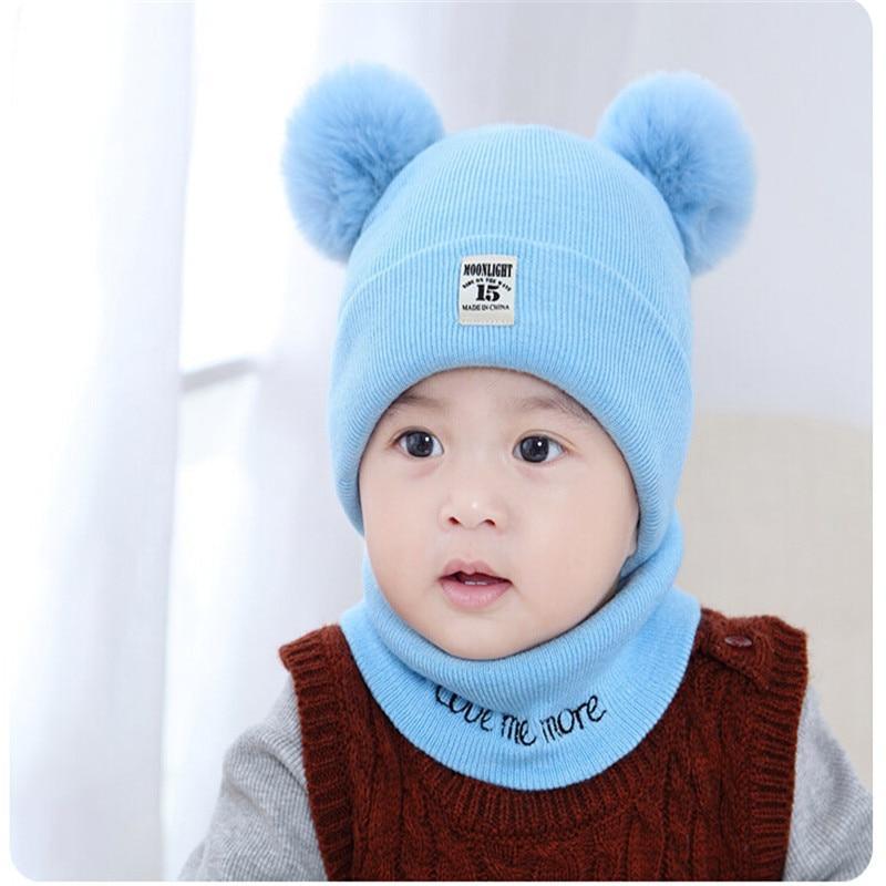 2 Pieces Baby Beanies Cap and Scarf Set Baby Kid Solid Color Plush Ball Baby Girls Hat And Scarf Set For Boys and Girls Kids In Modern Design Stevvex