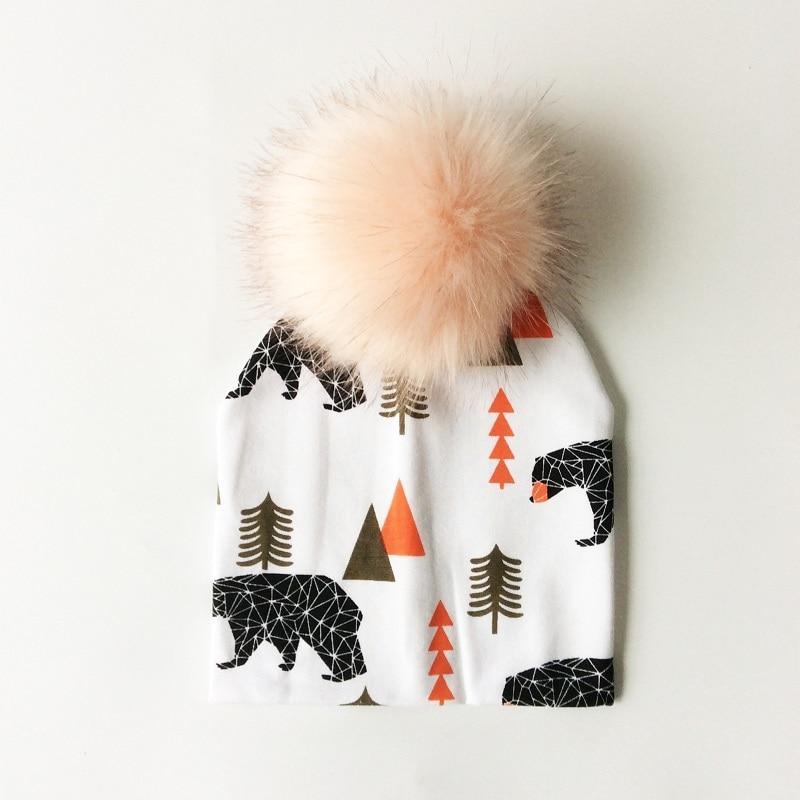 Luxury Modern Unique Toddler Boys and Girls Cartoon Printing Cotton Pompom Cap For Baby Beanie Hat With Pompon For Kids Stevvex