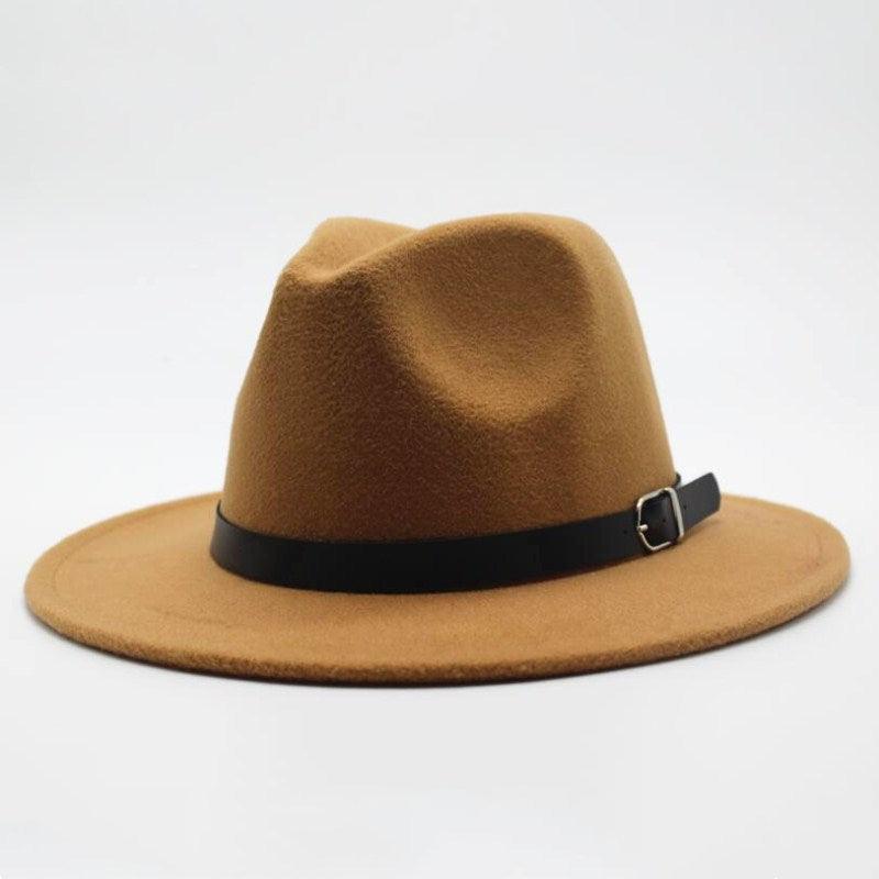 Vintage Winter Autumn Woolen Women Men Belt Buckle Fedora Hat Classic Wide Brim Floppy Hat Retro Warm Top Hat Vintage Cap Women Fedoras Durable Hat Stevvex