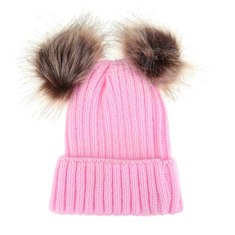 Fashion Parent-child Caps Cute Infant Baby Pom Pom Cap Winter Double Fur Ball Hat Baby Mom Warm Knitted Hat Stevvex
