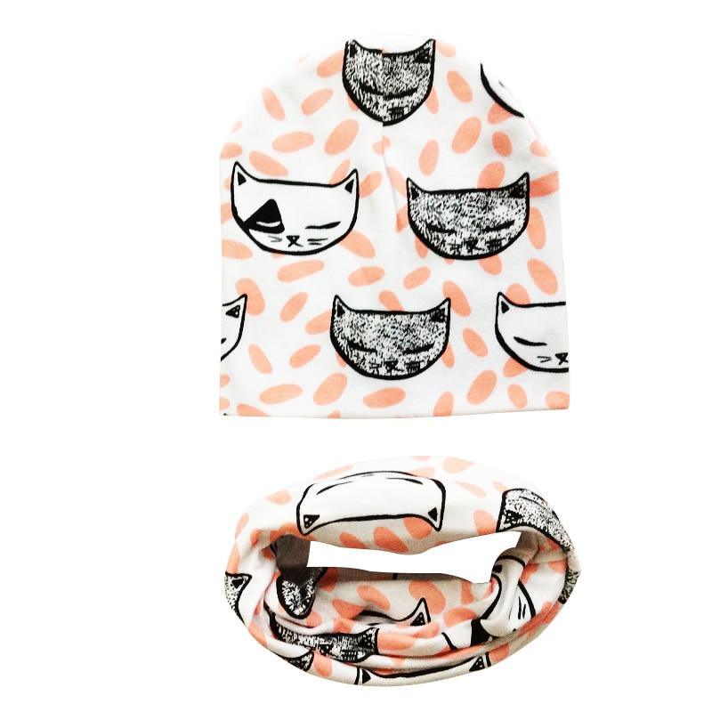 Modern Children Girls Cartoon Sheep Printing Cotton Hat and Scarf Animal Pattern Kids Caps Baby Beanie Stevvex