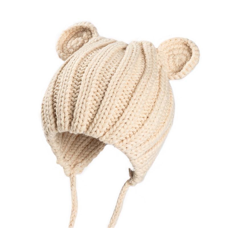 Luxury Modern Baby Knitted Winter Hat with Ears Cartoon Lace-up Children Kids Baby Bonnet Cap In Winter Cozy Style Stevvex