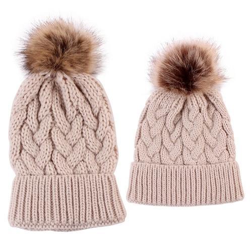 Luxury Modern Cute Kids Girls Hats Mother & Daughter Warm Knitted Hat And Caps Winter Newborn Baby Cap Stevvex