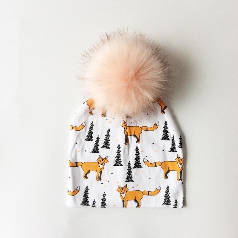 Luxury Modern Unique Toddler Boys and Girls Cartoon Printing Cotton Pompom Cap For Baby Beanie Hat With Pompon For Kids Stevvex
