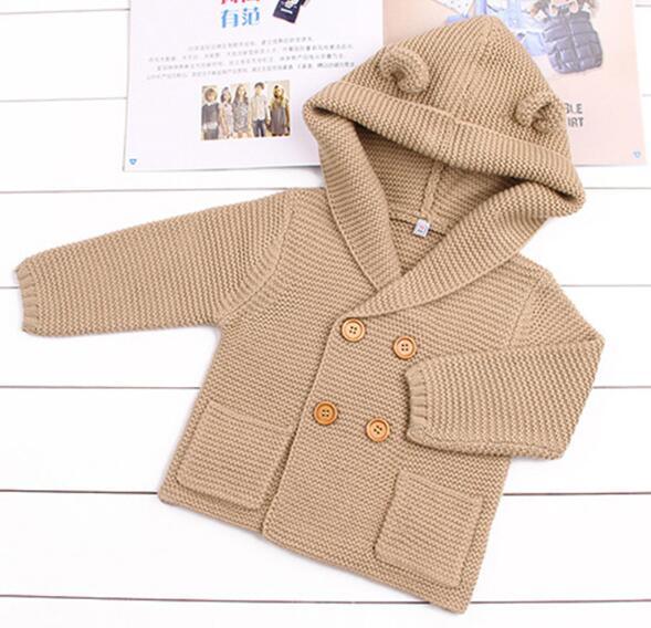 Knitting Cardigan Warm Long Sleeve Hooded Sweaters for Newborn Infant Stevvex