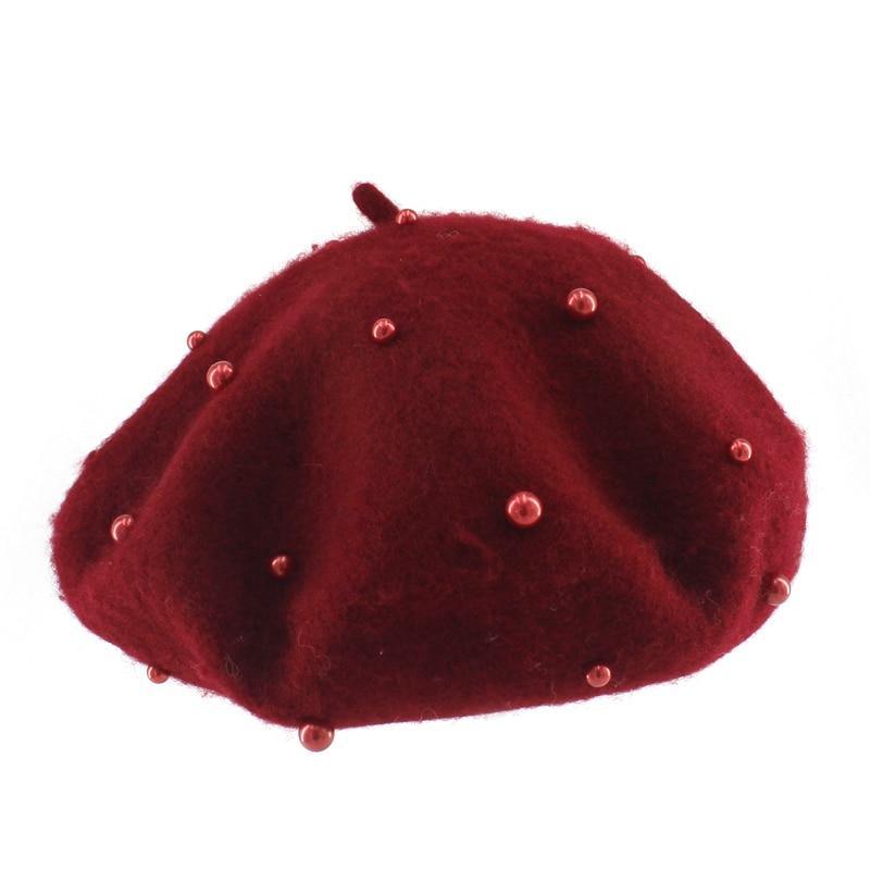 Modern Art Wool Baby Hat with Pearls Cat Candy Color Retro Baby Girl Cap Kids Beret Hats for Girls Stevvex