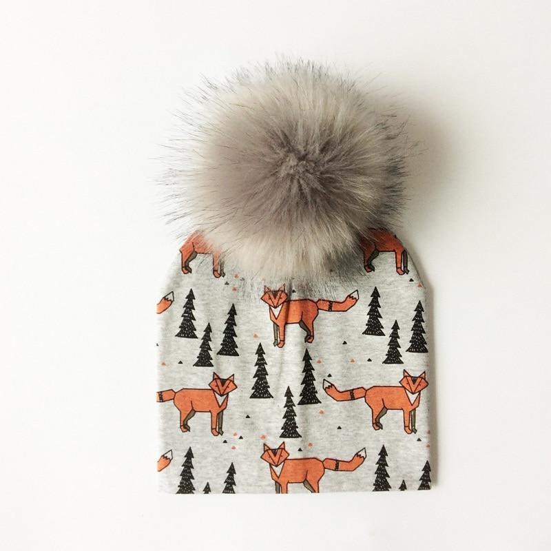 Luxury Modern Unique Toddler Boys and Girls Cartoon Printing Cotton Pompom Cap For Baby Beanie Hat With Pompon For Kids Stevvex