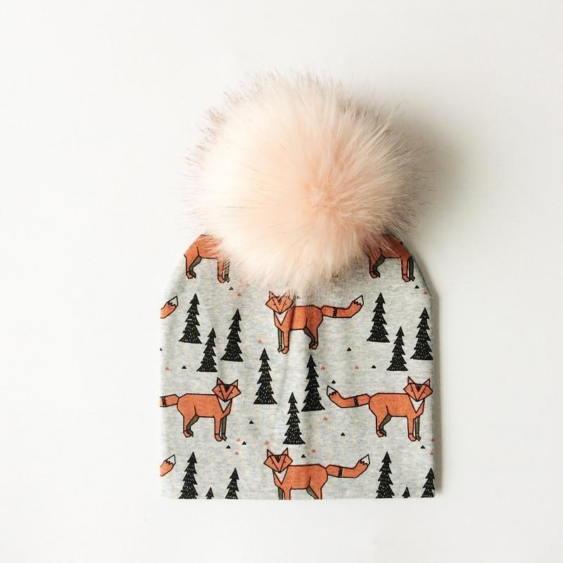 Luxury Modern Unique Toddler Boys and Girls Cartoon Printing Cotton Pompom Cap For Baby Beanie Hat With Pompon For Kids Stevvex