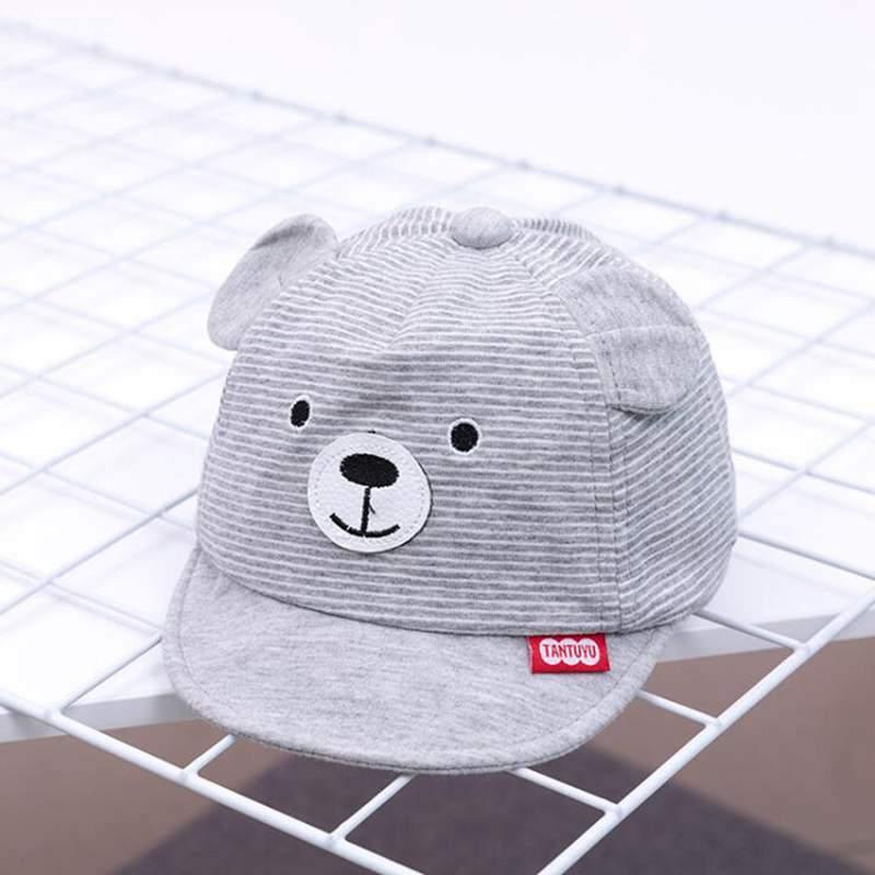 Cartoon Bear Baby Hat Cap Adjustable Baseball Cap Cute Striped Cotton Kids Sun Hat for Baby Boys Stevvex