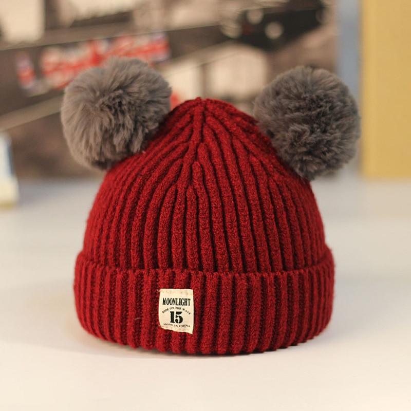 Modern Trend New Baby Beanies Hats Children Knitted Pompom Winter Autumn Cute Cap  Warm Girl Hat With Two Balls Stevvex