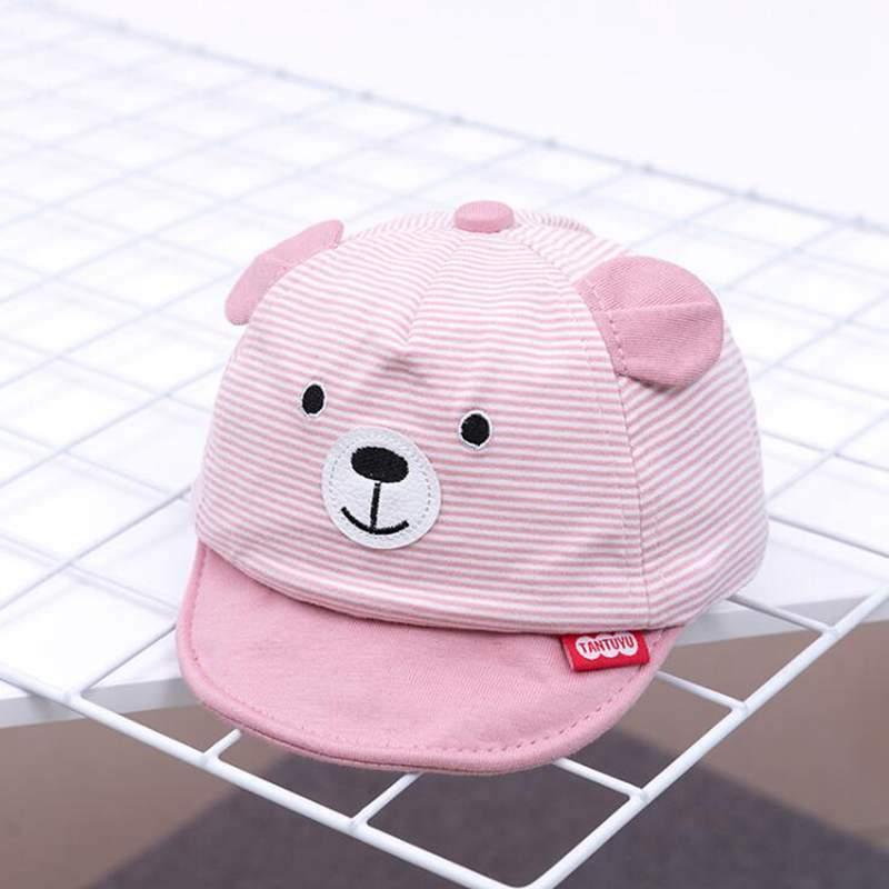 Cartoon Bear Baby Hat Cap Adjustable Baseball Cap Cute Striped Cotton Kids Sun Hat for Baby Boys Stevvex