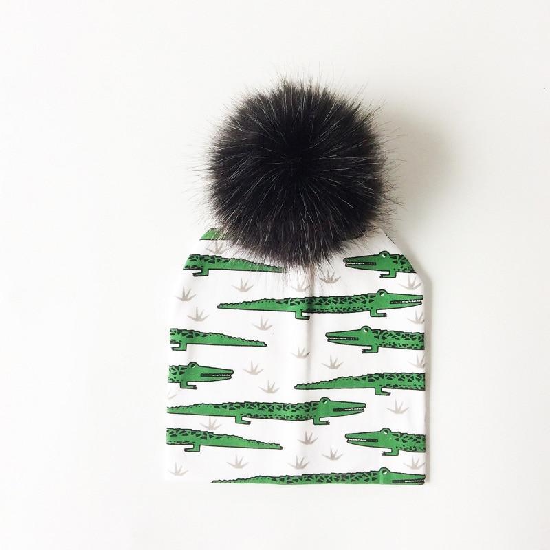 Luxury Modern Unique Toddler Boys and Girls Cartoon Printing Cotton Pompom Cap For Baby Beanie Hat With Pompon For Kids Stevvex