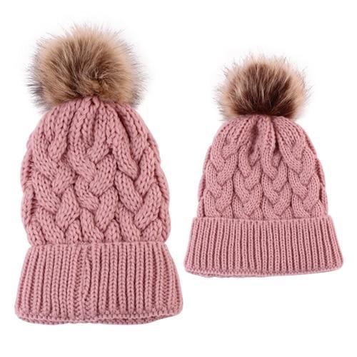 Luxury Modern Cute Kids Girls Hats Mother & Daughter Warm Knitted Hat And Caps Winter Newborn Baby Cap Stevvex
