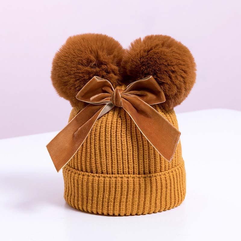 Luxury Modern Elegant New Girls Double Pompom Knitted Hat Warm Thicker Beanie Cap for Baby Girls In Winter elegant New Year Design Stevvex