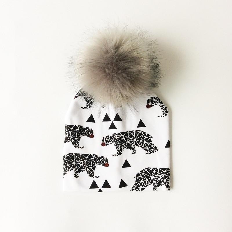 Luxury Modern Unique Toddler Boys and Girls Cartoon Printing Cotton Pompom Cap For Baby Beanie Hat With Pompon For Kids Stevvex