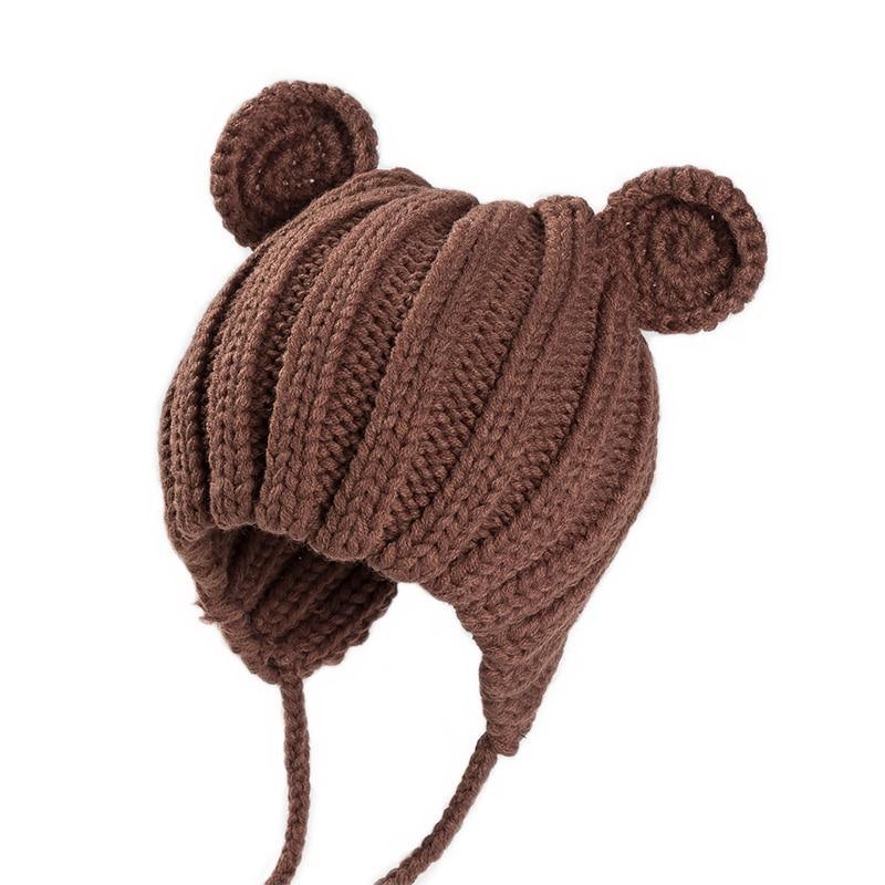 Luxury Modern Baby Knitted Winter Hat with Ears Cartoon Lace-up Children Kids Baby Bonnet Cap In Winter Cozy Style Stevvex
