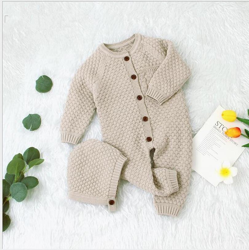 Handmade Girls Romper Knitted Newborn Baby Clothes Romper With Hat Infant Toddler Jumpsuit For Boys And Girls Warm Jumpsuit For Winter Stevvex