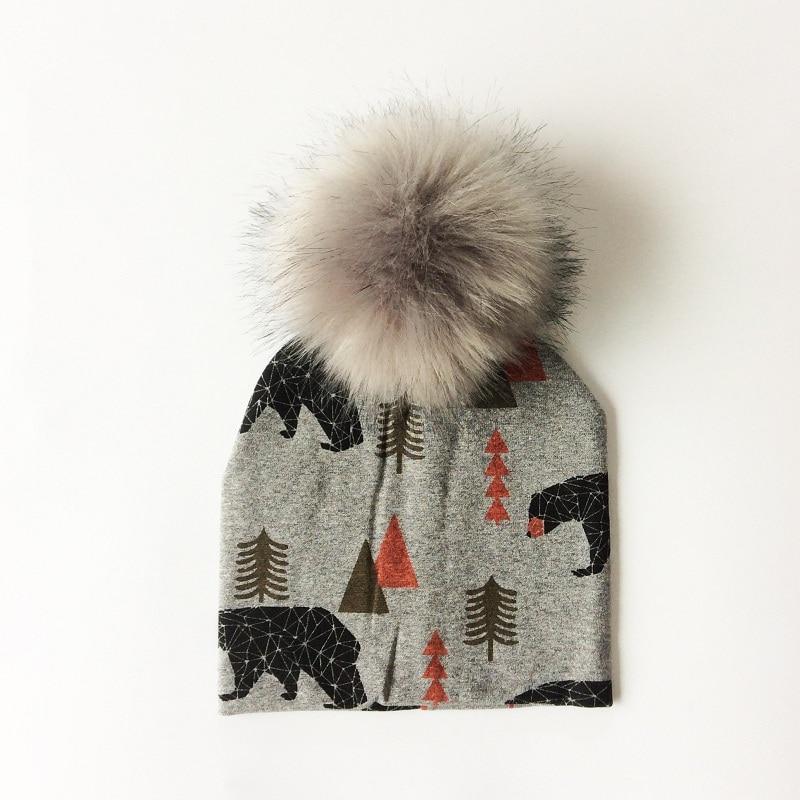 Luxury Modern Unique Toddler Boys and Girls Cartoon Printing Cotton Pompom Cap For Baby Beanie Hat With Pompon For Kids Stevvex