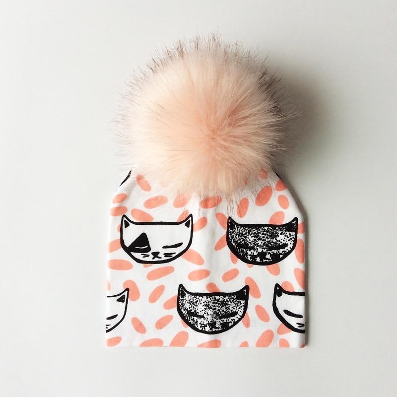 Luxury Modern Unique Toddler Boys and Girls Cartoon Printing Cotton Pompom Cap For Baby Beanie Hat With Pompon For Kids Stevvex